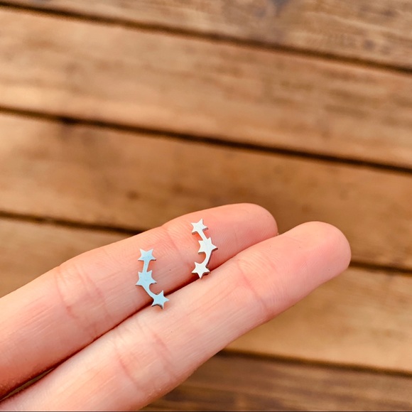 GOLD  3 Sisters ☆ Stainless Steel Stud Earrings - Picture 4 of 6